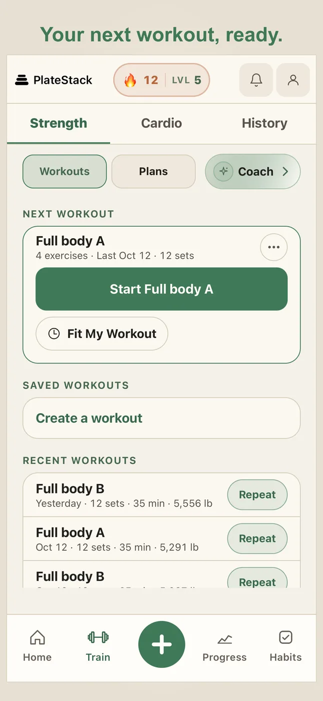 PlateStack: Training schedule with the next workout