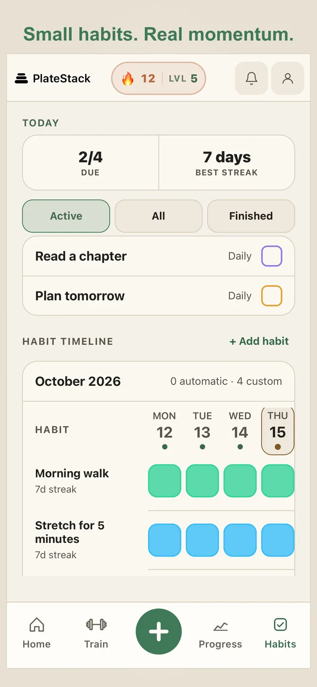 PlateStack: Habit tracking and daily completions