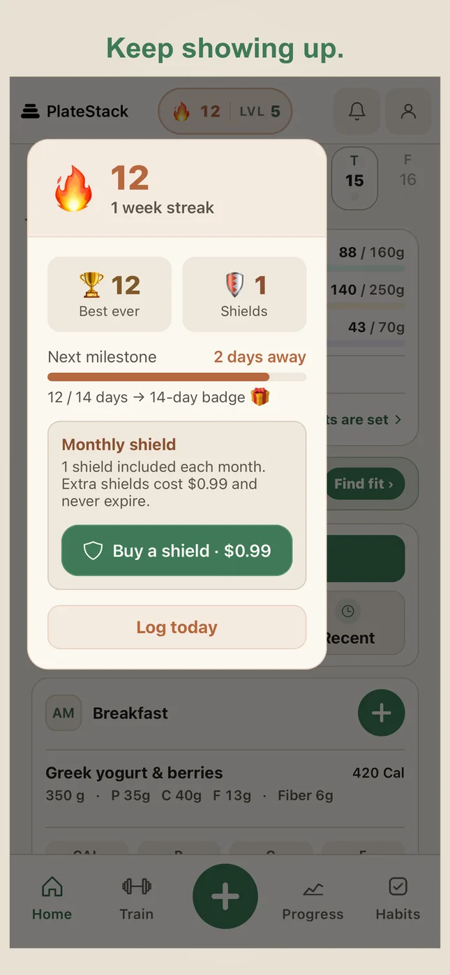 PlateStack: Daily streak history