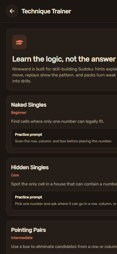 Nineward Sudoku screen 2
